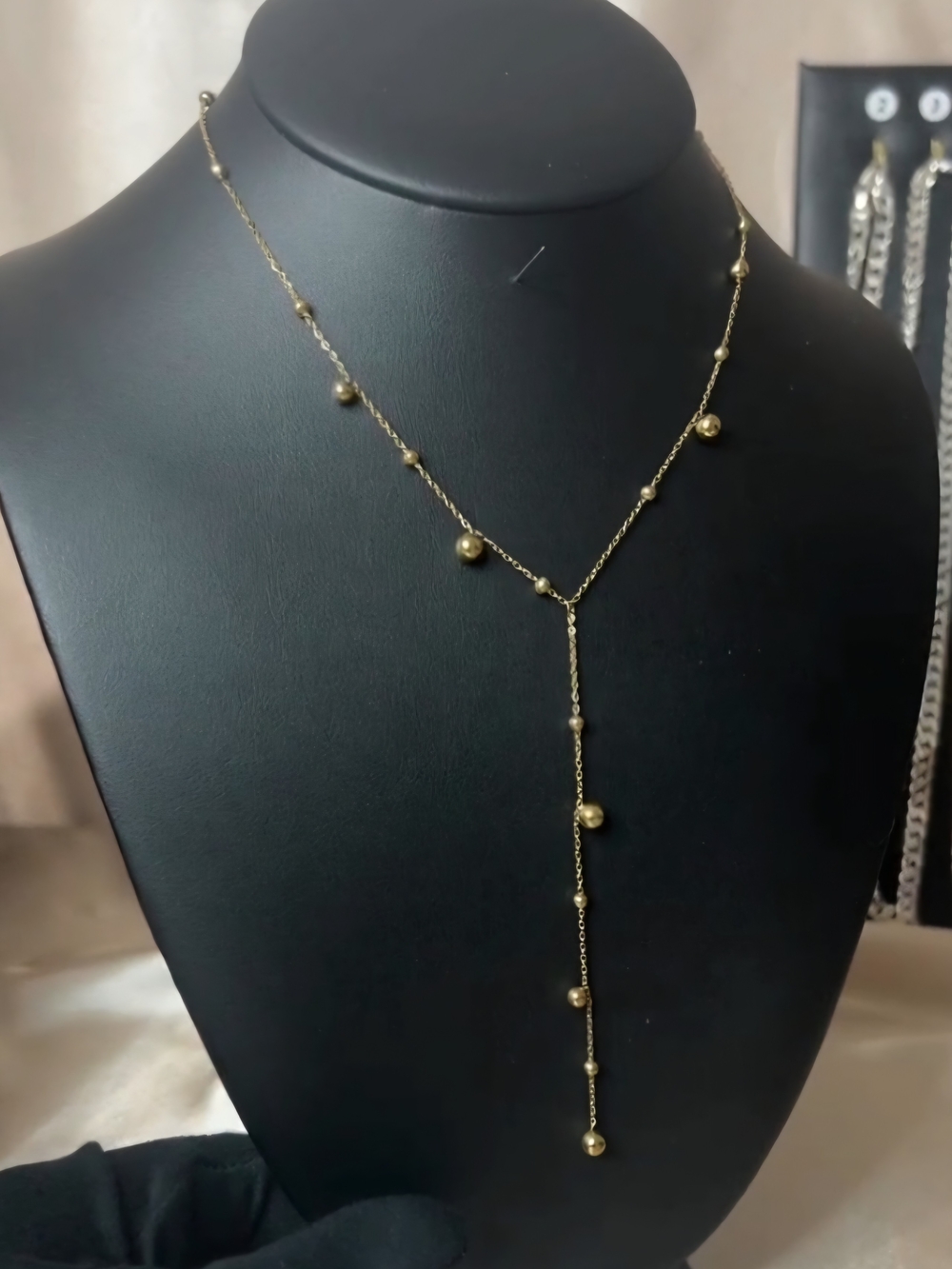 Delicate 18k Gold Plated Bead Lariat Necklace - Women Jewelry